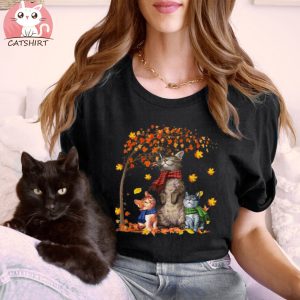 Cute Cat Autumn Fall Leaves Kitten Kitty Cat Lover Women Men Shirt