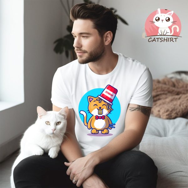 Cute Cat Eating Ramen Noodle With Chopstick Cartoon T Shirt