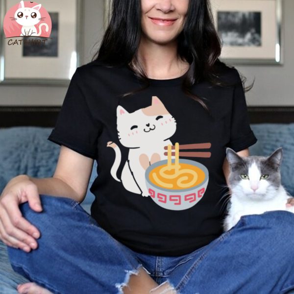 Cute Cat Eating Ramen T Shirts