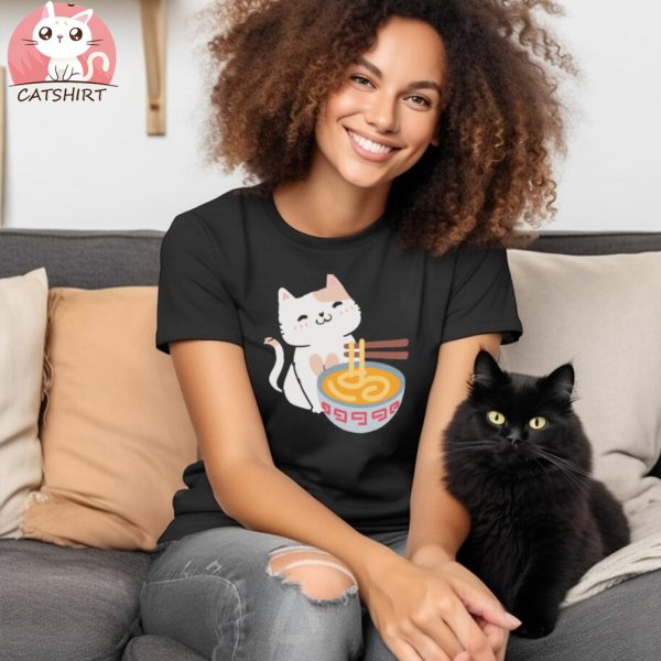 Cute Cat Eating Ramen T Shirts