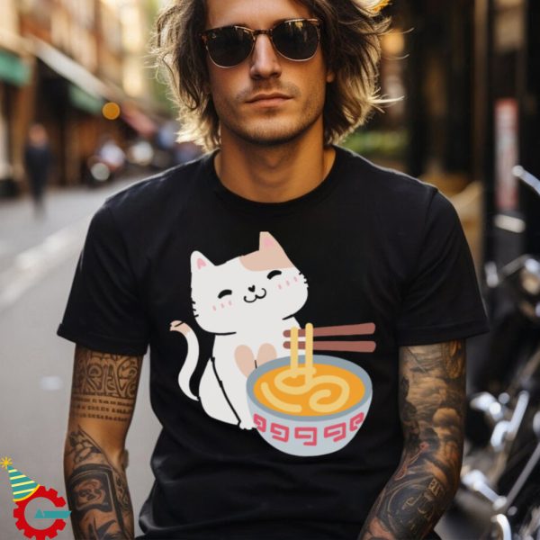 Cute Cat Eating Ramen T Shirts