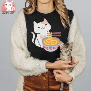 Cute Cat Eating Ramen T Shirts