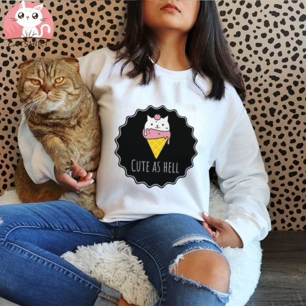 Cute Cat Ice Cream Women's Crewneck T shirt