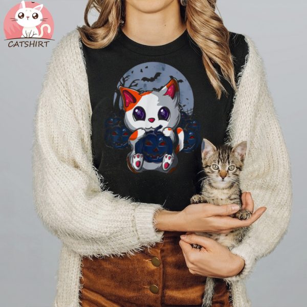 Cute Cat Pumpkin Moon Halloween Cat Shirt