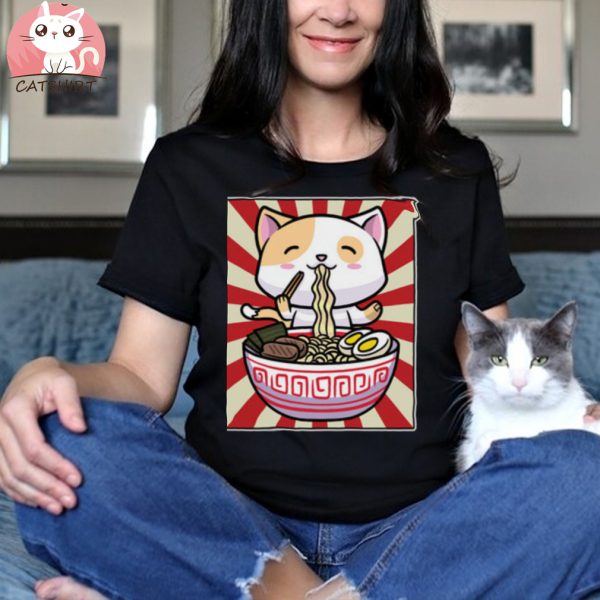 Cute Cat Ramen Bowl Japanese Noodle Shirt