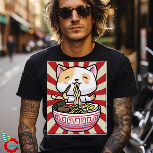 Cute Cat Ramen Bowl Japanese Noodle Shirt