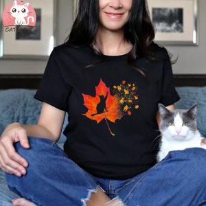 Cute Cat Thanksgiving Fall Leaves Autumn Lover Shirt