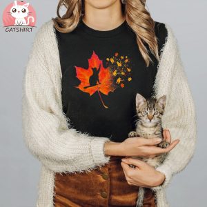 Cute Cat Thanksgiving Fall Leaves Autumn Lover Shirt