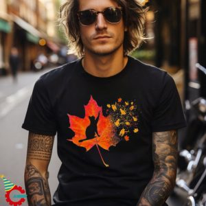 Cute Cat Thanksgiving Fall Leaves Autumn Lover Shirt