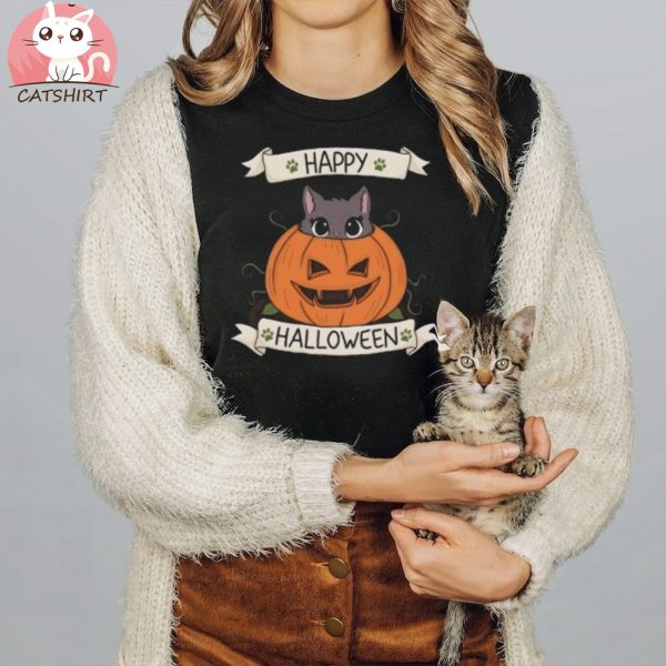 Cute Cat in Pumpkin – Halloween T Shirt