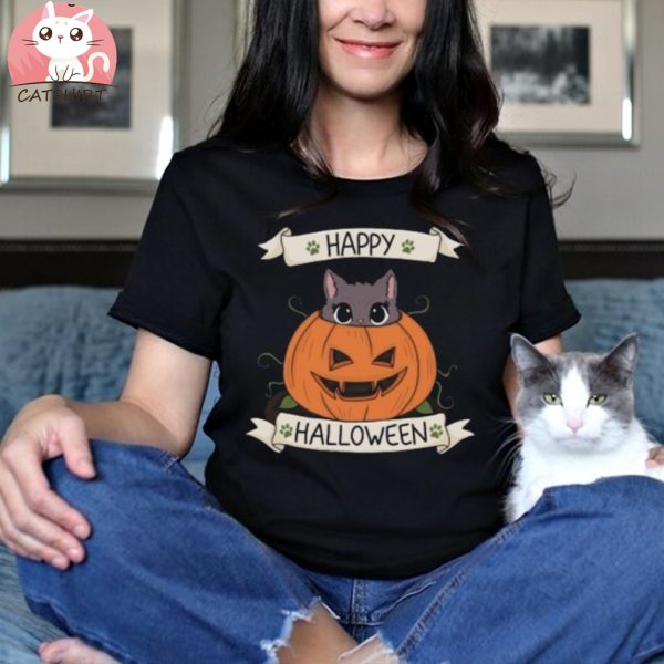 Cute Cat in Pumpkin – Halloween T Shirt