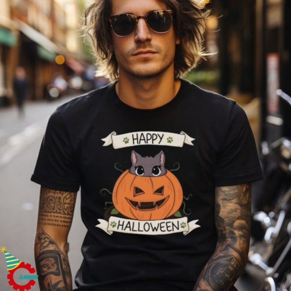 Cute Cat in Pumpkin – Halloween T Shirt