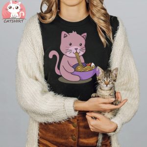 Cute Cat with Ramen Kawaii Designs T Shirt