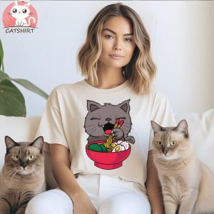 Cute & Funny Anime Kitty Ramen Kawaii Cat T Shirt