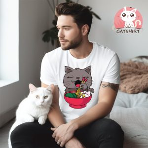 Cute & Funny Anime Kitty Ramen Kawaii Cat T Shirt