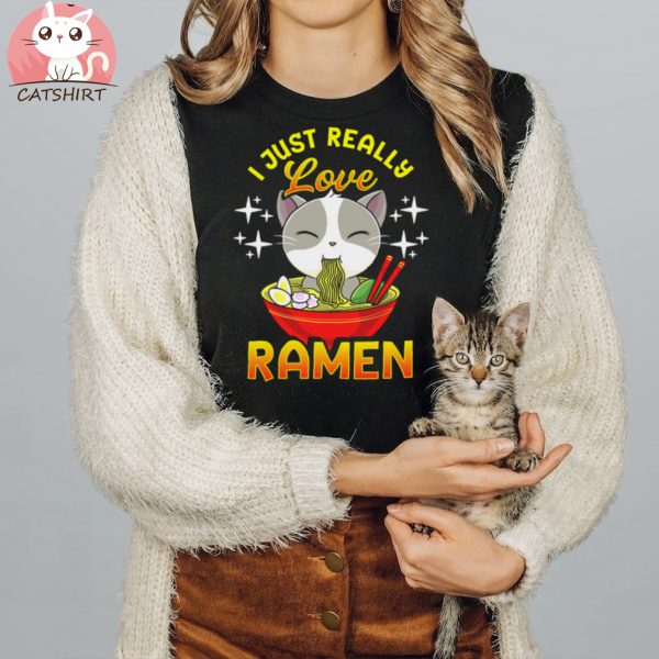 Cute & Funny I Just Really Love Ramen Anime Cat T Shirts