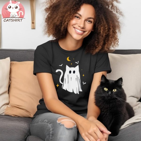 Cute Ghost Cat Funny Halloween Outfit Shirt