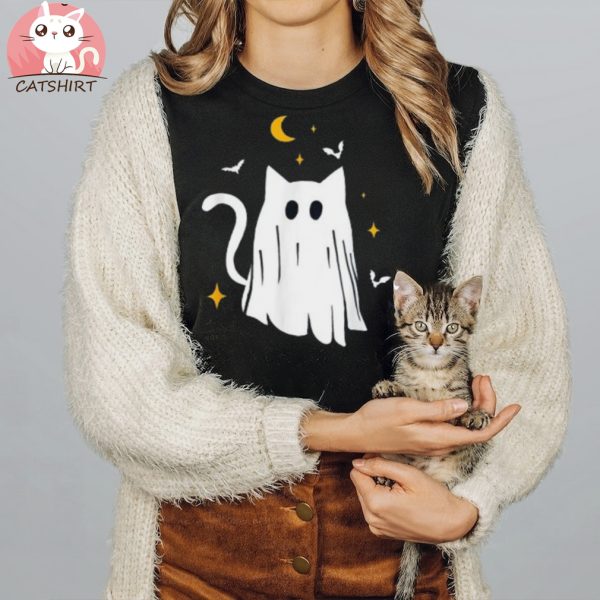 Cute Ghost Cat Funny Halloween Outfit Shirt