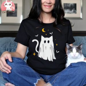 Cute Ghost Cat Funny Halloween Outfit Shirt