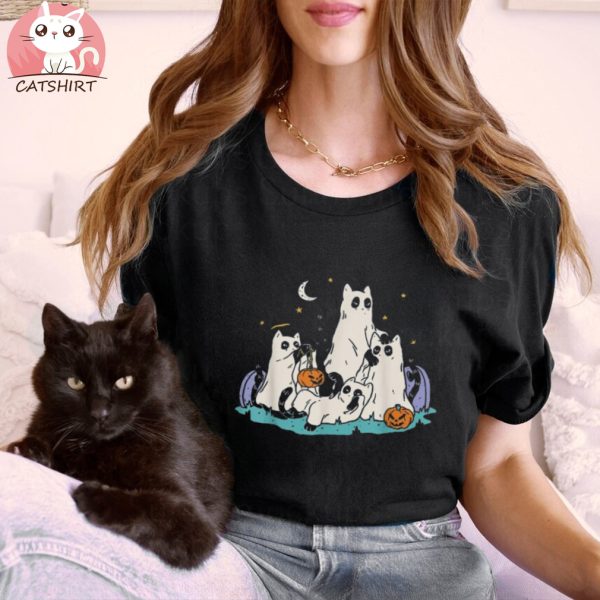 Cute Ghost Cats Cat Ghosts Funny Halloween Outfit Shirt