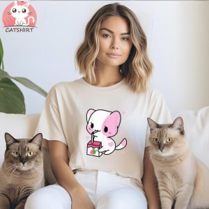 Cute Strawberry Milk Chibi Cat Kawaii Nexo Anime T Shirt