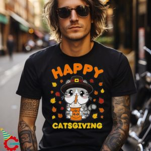 Cute Thanksgiving Cat Pilgrim Kawaii Drinking Pumpkin Spice Shirt