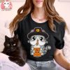 Cute Thanksgiving Pilgrim Kawaii Cat Drinking Pumpkin Spice Shirt