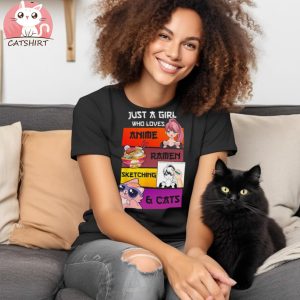 Discount Just A Girl Who Loves Ramen Cat Anime Sketching Vintage T shirt