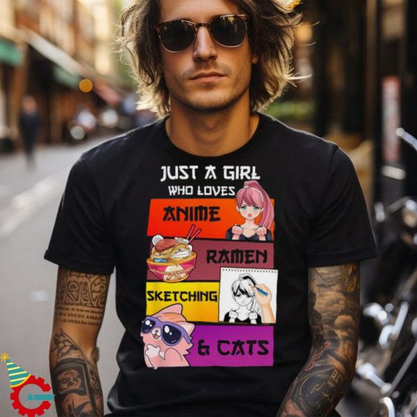 Discount Just A Girl Who Loves Ramen Cat Anime Sketching Vintage T shirt