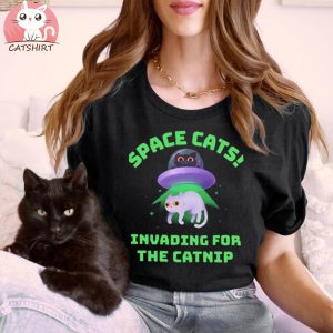 Discount Space Cats! Invading For The Catnip Funny Space Retro T shirt