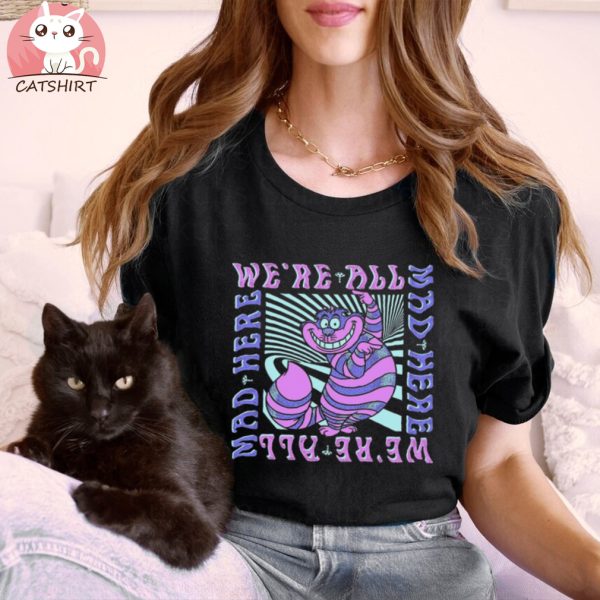 Disney Alice In Wonderland Cheshire Cat We're All Mad Box Up T Shirt