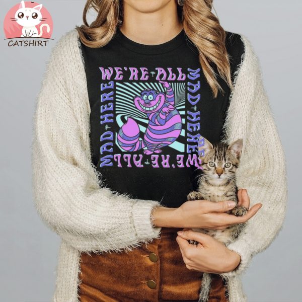 Disney Alice In Wonderland Cheshire Cat We're All Mad Box Up T Shirt