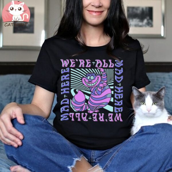 Disney Alice In Wonderland Cheshire Cat We're All Mad Box Up T Shirt