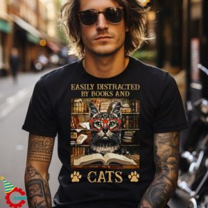 Easily Distracted By Books And Cats easily distracted by cats and books a daisy Essential T Shirt