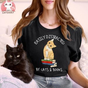 Easily Distracted By Cats And Books Cat Book Classic T Shirt