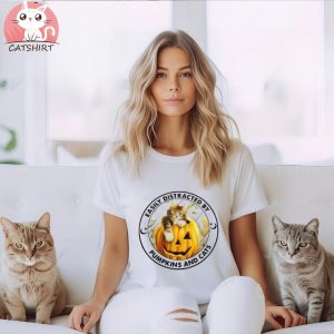 Easily Distracted By Pumpkins And Cats Halloween Shirt