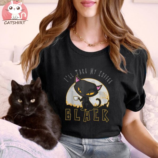 Eat Drink Coffee And Be Scary Black Cat Shirt