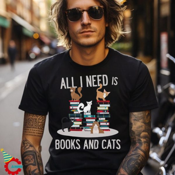 FUNNY BOOKS AND CATS T SHIRT