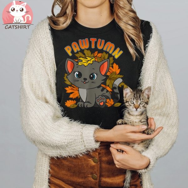 Fall Autumn Cat Kitten Pawtumn Tree Leaves Pun Thanksgiving Shirt