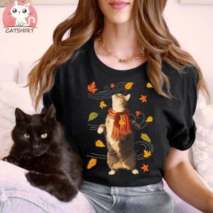 Fall Season Cat Kitten Autumn Leaves Thanksgiving Cats Lover Shirt