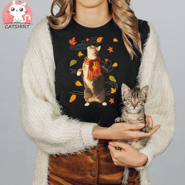 Fall Season Cat Kitten Autumn Leaves Thanksgiving Cats Lover Shirt