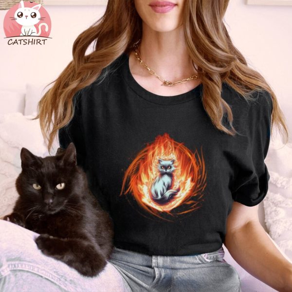 Flaming Cat T shirt