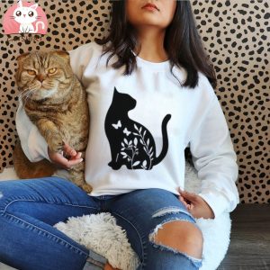 Flower Cat Sweatshirt,Butterfly Shirt,Cat Lover Crewneck Sweatshirt,Cottagecore Clothing,Animal T Shirt,Funny Cat Shirt