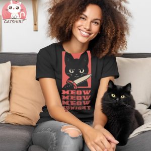 Funny Black Cat Murderous Cat With Knife T shirt