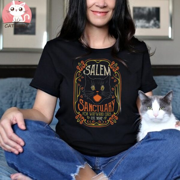 Funny Black Cat Witch Salem Home For Wayward Cats 1692 Halloween Shirt