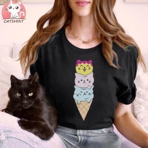 Funny Cute Cat Ice Cream Short Tee Shirt