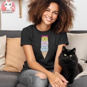 Funny Cute Cat Ice Cream Short Tee Shirt