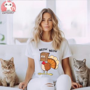 Funny Fake Cat Meow Turkey Thanksgiving Cat Love Fall Y’all Shirt