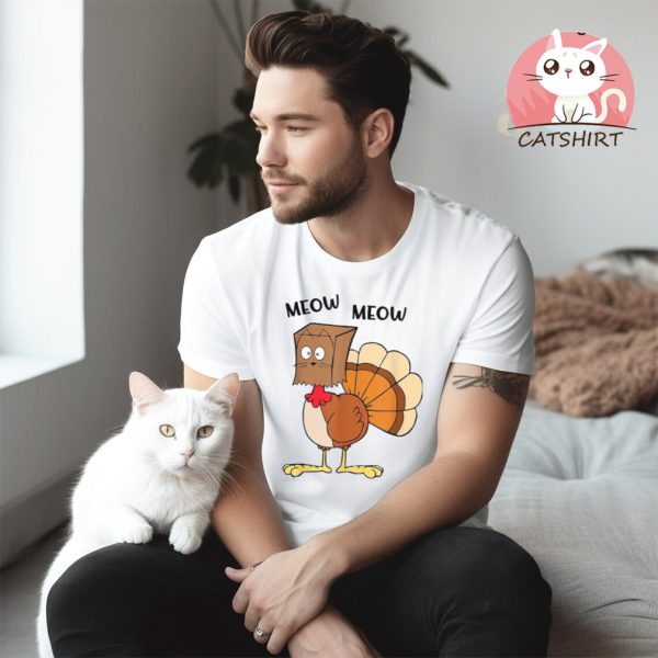 Funny Fake Cat Meow Turkey Thanksgiving Cat Love Fall Y’all Shirt