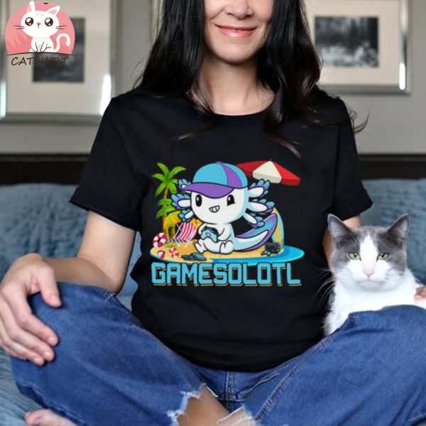 Funny Gamesolotl Axolotl Video Gamer Kawaii Anime Summer Vacation For men T shirt